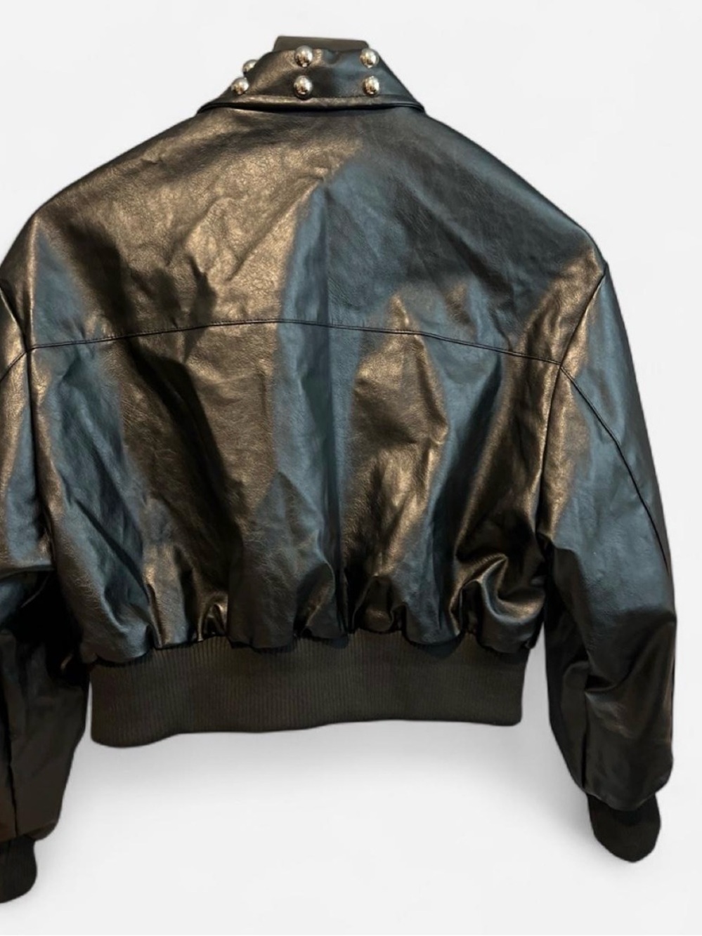 Boohoo Black Faux Leather Studded Bomber Jacket - Picture 3 of 6